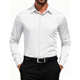 COOFANDY Men Button Down Dress Shirts Long Sleeve Formal Shirt Untucked Polyester Shirt