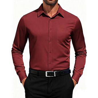 COOFANDY Men Button Down Dress Shirts Long Sleeve Formal Shirt Untucked Polyester Shirt