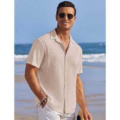 COOFANDY Men's Casual Button Down Shirts Short Sleeve Wrinkle Free Waffle Knit Shirts