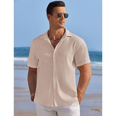COOFANDY Men's Casual Button Down Shirts Short Sleeve Wrinkle Free Waffle Knit Shirts