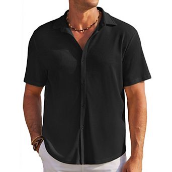 COOFANDY Men's Casual Button Down Shirts Short Sleeve Wrinkle Free Waffle Knit Shirts