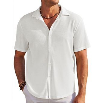 COOFANDY Men's Casual Button Down Shirts Short Sleeve Wrinkle Free Waffle Knit Shirts