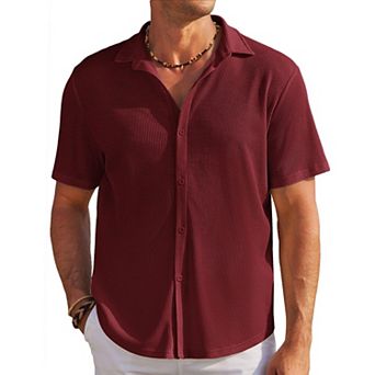 COOFANDY Men's Casual Button Down Shirts Short Sleeve Wrinkle Free Waffle Knit Shirts