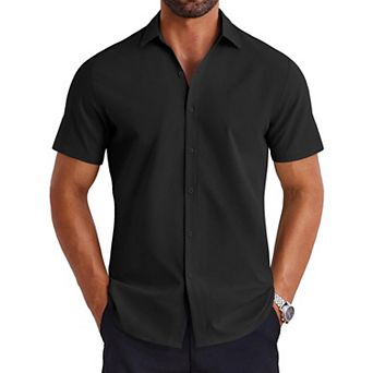 COOFANDY Button up Shirt for Men Short Sleeve Business Casual Dress No Tuck Shirts Travel Shirt