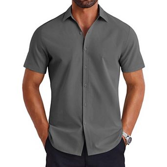 COOFANDY Button up Shirt for Men Short Sleeve Business Casual Dress No Tuck Shirts Travel Shirt