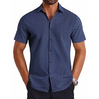 COOFANDY Button up Shirt for Men Short Sleeve Business Casual Dress No Tuck Shirts Travel Shirt