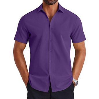 COOFANDY Button up Shirt for Men Short Sleeve Business Casual Dress No Tuck Shirts Travel Shirt