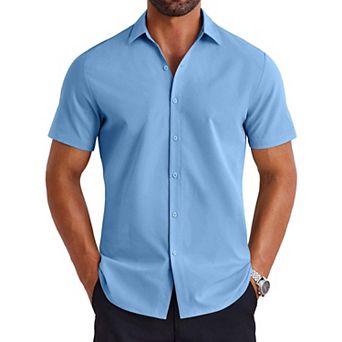 COOFANDY Button up Shirt for Men Short Sleeve Business Casual Dress No Tuck Shirts Travel Shirt