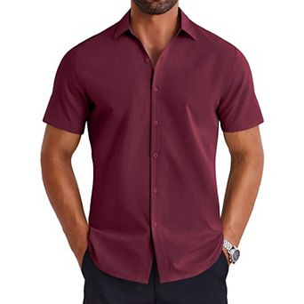 COOFANDY Button up Shirt for Men Short Sleeve Business Casual Dress No Tuck Shirts Travel Shirt