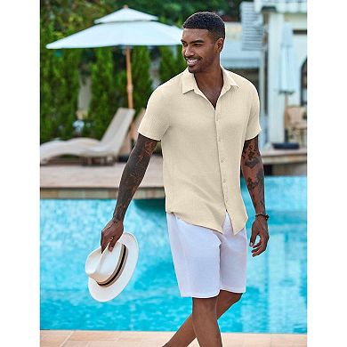 COOFANDY Men Button Down Shirt Short Sleeve Summer Shirt Casual Button Up Shirts for Men