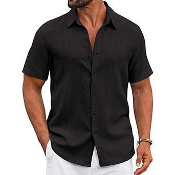 COOFANDY Men Button Down Shirt Short Sleeve Summer Shirt Casual Button Up Shirts for Men