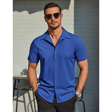 COOFANDY Shirt for Men Short Sleeve Wrinkle Resistant Textured Dress Shirts Button Down Shirt