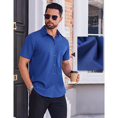 COOFANDY Shirt for Men Short Sleeve Wrinkle Resistant Textured Dress Shirts Button Down Shirt