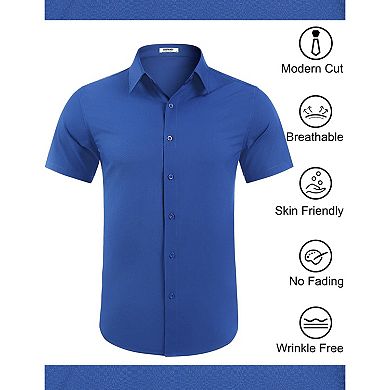 COOFANDY Shirt for Men Short Sleeve Wrinkle Resistant Textured Dress Shirts Button Down Shirt