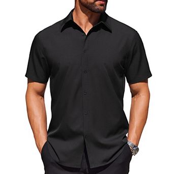 COOFANDY Shirt for Men Short Sleeve Wrinkle Resistant Textured Dress Shirts Button Down Shirt