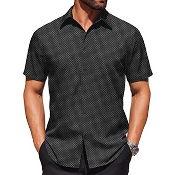 COOFANDY Shirt for Men Short Sleeve Wrinkle Resistant Textured Dress Shirts Button Down Shirt