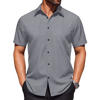 COOFANDY Shirt for Men Short Sleeve Wrinkle Resistant Textured Dress Shirts Button Down Shirt