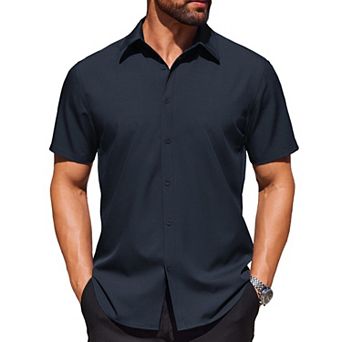 COOFANDY Shirt for Men Short Sleeve Wrinkle Resistant Textured Dress Shirts Button Down Shirt