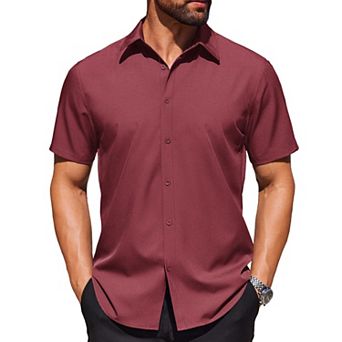 COOFANDY Shirt for Men Short Sleeve Wrinkle Resistant Textured Dress Shirts Button Down Shirt