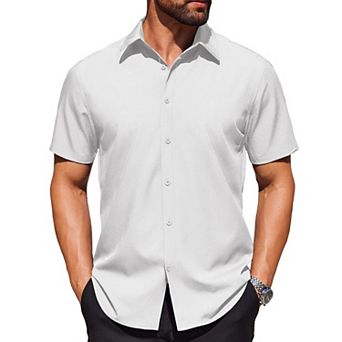 COOFANDY Shirt for Men Short Sleeve Wrinkle Resistant Textured Dress Shirts Button Down Shirt