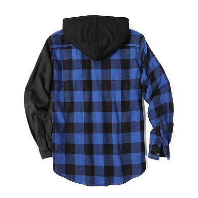 COOFANDY Men's Shirt Jacket Flannel Hooded Plaid Long Sleeve Button-Down Casual Shirts