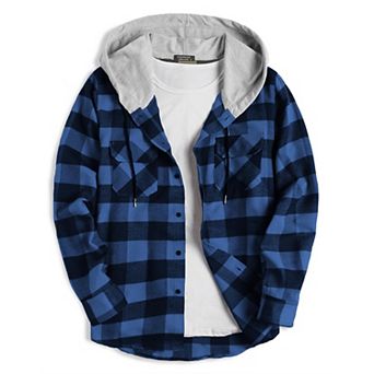 COOFANDY Men's Shirt Jacket Flannel Hooded Plaid Long Sleeve Button-Down Casual Shirts