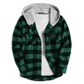 COOFANDY Men's Shirt Jacket Flannel Hooded Plaid Long Sleeve Button-Down Casual Shirts