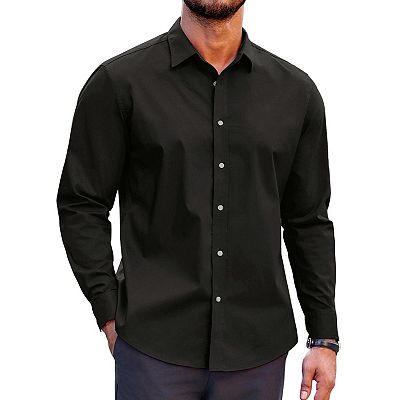 black muscle fit dress shirt Mens Slim Fit Stretch Dress Shirt - Black main image 0