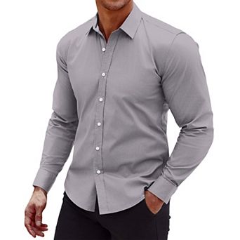 Coofandy Men's Muscle Fit Dress Shirts Wrinkle-Free Long Sleeve Casual Button Down Shirt