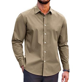 Coofandy Men's Muscle Fit Dress Shirts Wrinkle-Free Long Sleeve Casual Button Down Shirt