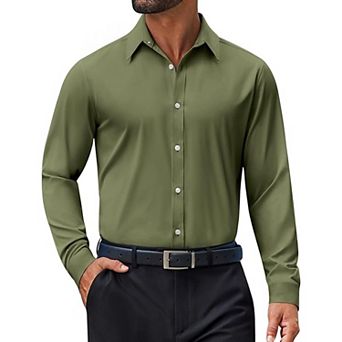 Coofandy Men's Muscle Fit Dress Shirts Wrinkle-Free Long Sleeve Casual Button Down Shirt