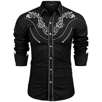 COOFANDY Mens Shirts Floral Embroidered Western Cowboy Shirt Cotton Casual Button Down Work Shirts