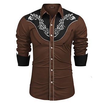 COOFANDY Mens Shirts Floral Embroidered Western Cowboy Shirt Cotton Casual Button Down Work Shirts
