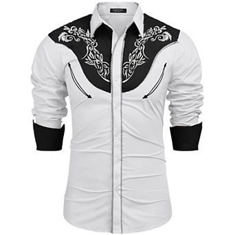 COOFANDY Mens Shirts Floral Embroidered Western Cowboy Shirt Cotton Casual Button Down Work Shirts