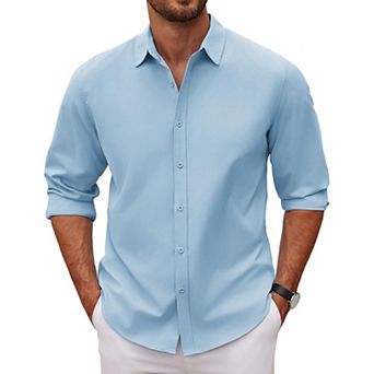 COOFANDY Mens Dress Shirt Long Sleeve Casual Button Up Slim Fit Dress Shirts Lightweight Camp Shirt