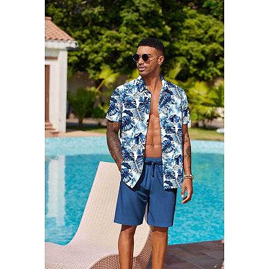 COOFANDY Men's Hawaiian Matching Set Summer Beach 2 Piece Outfits Button Down Shirts and Shorts