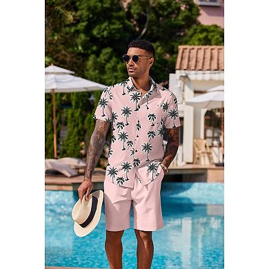 COOFANDY Men's Hawaiian Matching Set Summer Beach 2 Piece Outfits Button Down Shirts and Shorts