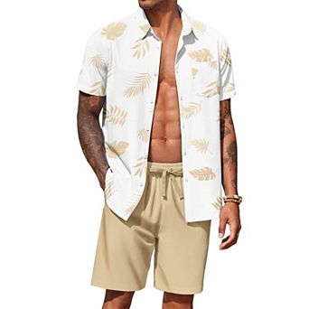 COOFANDY Men' 2 pc Outfit Beach Summer Casual Sets Hawaiian Shirt and Shorts Sets for Vacation