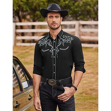 COOFANDY Men's Long Sleeve Shirt Embroidery Slim Fit Casual Button Down Shirt