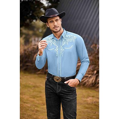 COOFANDY Men's Long Sleeve Shirt Embroidery Slim Fit Casual Button Down Shirt