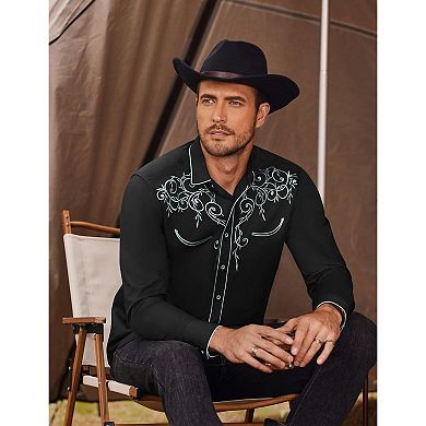 COOFANDY Men's Long Sleeve Shirt Embroidery Slim Fit Casual Button Down Shirt