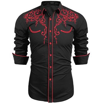 COOFANDY Men's Long Sleeve Shirt Embroidery Slim Fit Casual Button Down Shirt