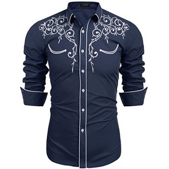 COOFANDY Men's Long Sleeve Shirt Embroidery Slim Fit Casual Button Down Shirt