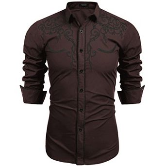 COOFANDY Men's Long Sleeve Shirt Embroidery Slim Fit Casual Button Down Shirt
