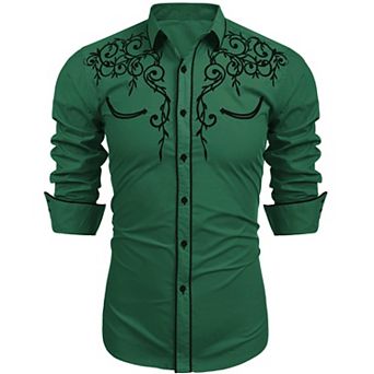 COOFANDY Men's Long Sleeve Shirt Embroidery Slim Fit Casual Button Down Shirt