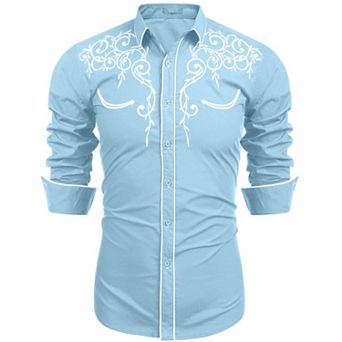 COOFANDY Men's Long Sleeve Shirt Embroidery Slim Fit Casual Button Down Shirt