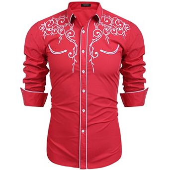 COOFANDY Men's Long Sleeve Shirt Embroidery Slim Fit Casual Button Down Shirt