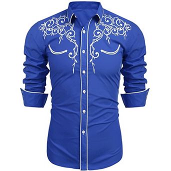 COOFANDY Men's Long Sleeve Shirt Embroidery Slim Fit Casual Button Down Shirt