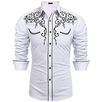 COOFANDY Men's Long Sleeve Shirt Embroidery Slim Fit Casual Button Down Shirt
