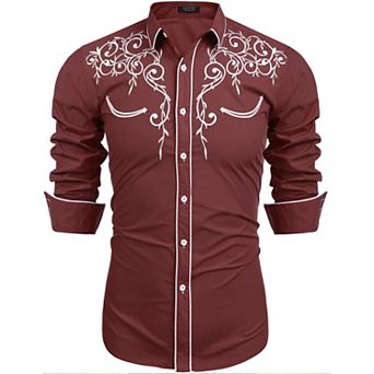COOFANDY Men's Long Sleeve Shirt Embroidery Slim Fit Casual Button Down Shirt